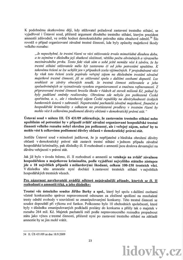 Senátní návrh o zruení prezidentské amnestie. Strana 23