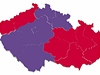 Volební mapa: FIALOVÁ barva znaí kraje, ve kterých zvítzil Karel Schwarzenberg. ERVENÁ pak kraje, ve kterých vyhrál Milo Zeman.