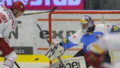 Plze� - T�inec. Plze�ský branká� Adam Svoboda (vpravo) a Ji�í Polanský z T�ince