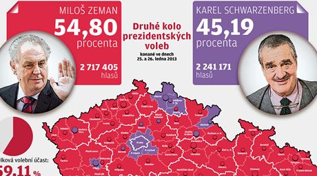 Mapa výsledk druhého kola prezidentských voleb.
