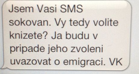 SMS od Václava Klause, v ní popisuje svj dalí postup v pípad vítzství Karla Schwarzenberga