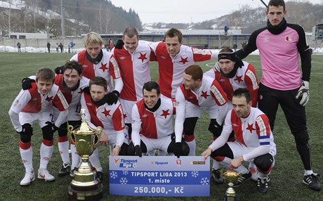 Finále Tipsport ligy mezi Slavií Praha a Olomoucí. Vítzné mustvo Slavie