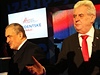 Karel Schwarzenberg a Milo Zeman v posledn prezidentsk debat