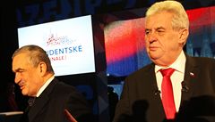 Karel Schwarzenberg a Miloš Zeman v poslední prezidentské debatě