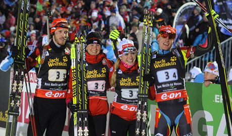 etí biatlonisté, zleva Jaroslav Soukup, Veronika Vítková, Gabriela Soukalová a Ondej Moravec 