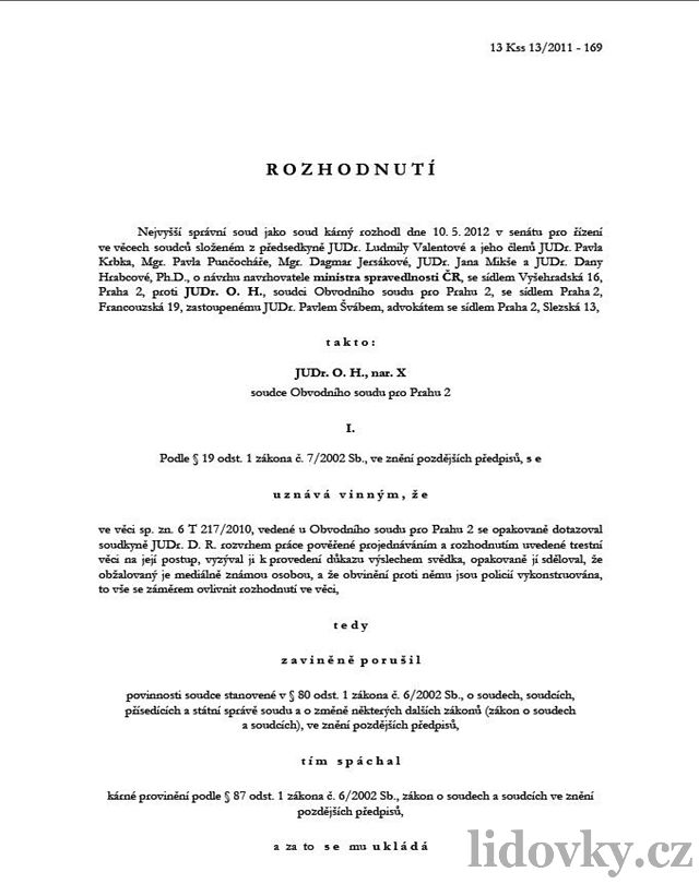 Rozsudek Nejvyího správního soudu nad soudcem Ondejem Havlínem (1)