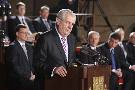 Miloš Zeman pronáší inaugurační projev.