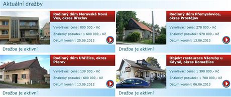 Nabídka nucených draeb nemovitostí provádných spoleností CZ Draby.