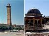 V syrském Aleppu spadl vzácný minaret (vlevo archivní snímek z roku 1973).