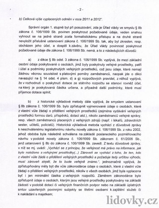 Odmítnutí Úadu vlády zveejnit na ádost NFPK mzdu Jany Nagyové (2)