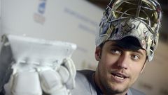 Ond�ej Pavelec po tréninku reprezentace ve Stockholmu.