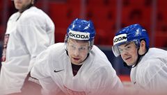 Čeští hokejoví útočníci Petr Vrána (uprostřed) a Jiří Hudler | na serveru Lidovky.cz | aktuální zprávy