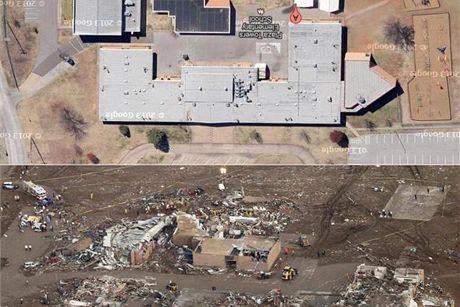 Towers Plaza Elementary School v Oklahom ped a po úderu tornáda