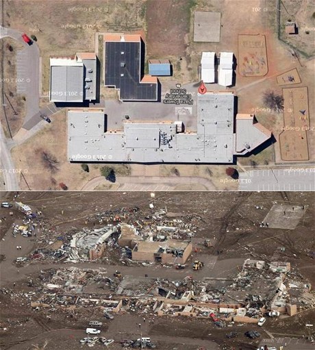 Towers Plaza Elementary School v Oklahom ped a po úderu tornáda