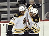 eský hokejista Bostonu Bruins David Krejí (vpravo) a jeho spoluhrá Nathan Horton