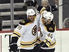 �eský hokejista Bostonu Bruins David Krej�í (vpravo) a jeho spoluhrá� Nathan Horton