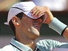 Novak Djokovi pi utkání s Nadalem na Roland Garros 2013.