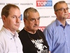 Petr Gazdík, Karel Schwarzenberg a Miroslav Kalousek po jednání strany TOP 09 ke kauze Nagyová.