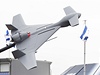 Izraelská expozice s bezpilotním vojenským letounem Harop.