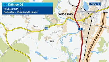 Úsek dálnice D3 zeSoběslavi do Veselí nad Lužnicí.