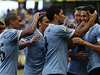 Uruguay slaví Cavaniho gól Itálii.