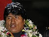 Bolivijský prezident Evo Morales s viceprezidentem po píletu do vlasti.
