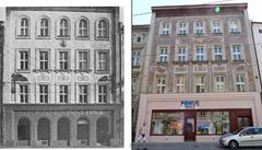 Původní stav domu architekta Kováře v Denisově ulici v Olomouci a jeho současná podoba