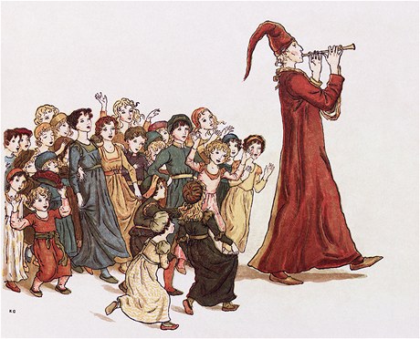 Ilustrace Kate Greenwayové k prvnímu vydání básn o krysai z pera Roberta Browninga