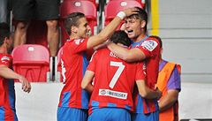 Superpohár Viktoria Plze - Jablonec. Radost fotbalist Plzn Jana Kovaíka (vlevo) a Tomáe Wágnera (vpravo)