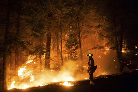 Kalifornský hasi bojuje s lesním poárem