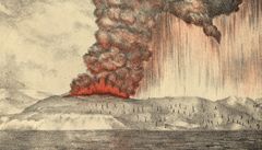 Mohutná erupce na ostrov Krakatoa: inspirovala apka ke Krakatitu.