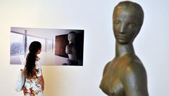 Výstava Wilhelma Lehmbrucka v brnnském Dom umní. Na snímku je bronzová socha Torzo kráející, která byla do konce roku 2009 umístna ve vile Tugendhat. 