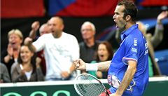 Radek tpánek pi semifinále Davis Cupu v Praze.
