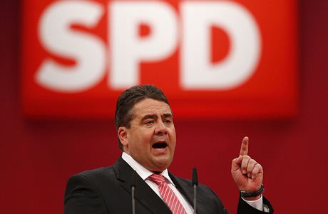 Pedseda nmecké sociální demokracie (SPD) Sigmar Gabriel  bhem pedvolební kampan. 