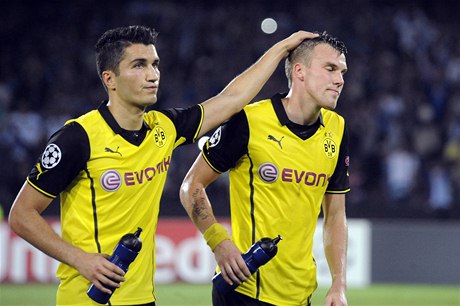 Fotbalisté Dortmundu Nurl Sahin (vlevo) a Kevin Großkreutz