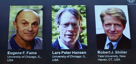 Letoní Nobelovu cenu za ekonomii získali Ameriané Eugene Fama, Lars Peter Hansen a Robert Shiller.