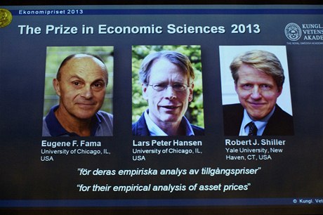 Letoní Nobelovu cenu za ekonomii získali Ameriané Eugene Fama, Lars Peter Hansen a Robert Shiller.