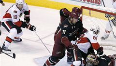 eský hokejista Phoenixu Coyotes Martin Hanzal (11) ped brankou Ottawy 