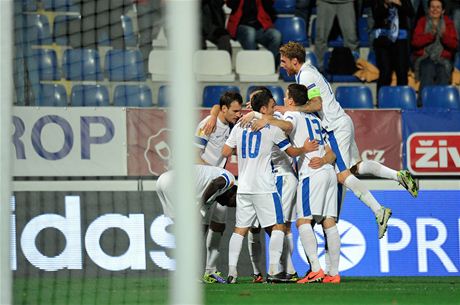 Utkání 3. kola základní skupiny H fotbalové Evropské ligy Slovan Liberec - FC Sevilla. Radost Liberce z prvního gólu