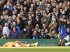 Zranný branká fotbalist Tottenhamu Hugo Lloris (vlevo) a Romelu Lukaku z Evertonu