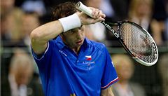D�ina. Radek �t�pánek ve finále Davis Cupu proti Djokovi�ovi.