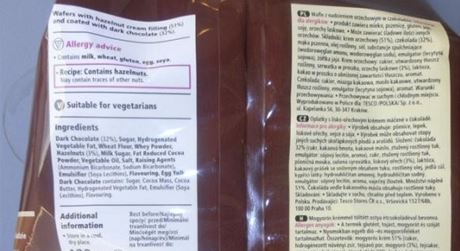 Potravinsk inspekce nadila prodejnm Tesco sthnout polsk oplatky Wafers chocolate & hazelnut Oatland. 