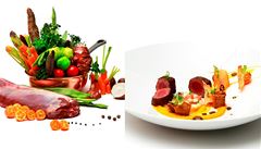 Srn�í h�bet na karotkovém pyré s ragú z topinamburu, kroketa ze srn�í plece, pe�ené kumquaty a jalovcová omá�ka (Alcron, Radisson Blu Alcron Hotel)
