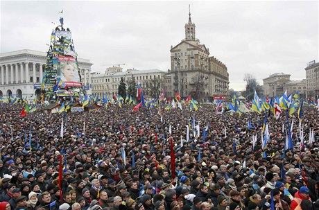 Demonstrace v centru ukrajinské metropole.