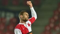 Martin Juhar ze Slavie se raduje z gólu