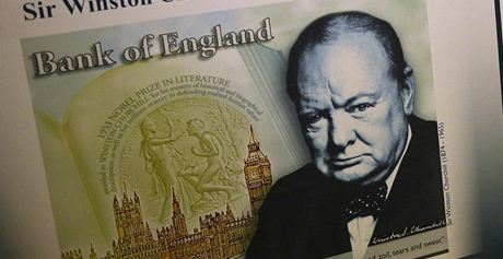 Návrh polymerových liber s vyobrazením Winstona Churchilla.