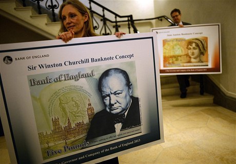 Návrh polymerových liber s vyobrazením Winstona Churchilla.