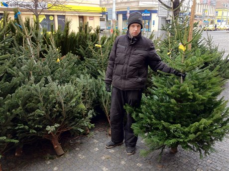 Radek Melichar prodává stromky na pražském Andělu již několikátým rokem