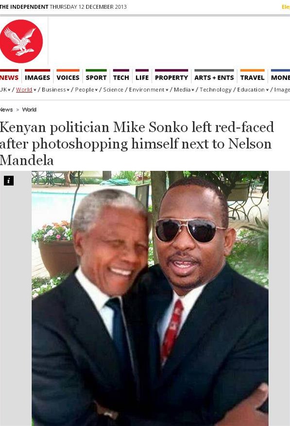 Mike Sonko se objímá s Nelsonem Mandelou. Díky Photoshopu