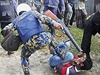 Stety policie a protestujících ve mst Bogra na severu Bangladée